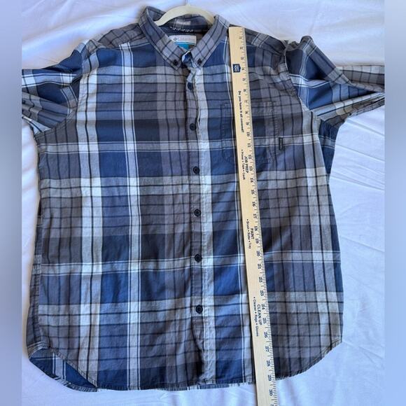 COLUMBIA flannel plaid button up Men’s Shirt Pocket Blue Gray - Picture 11 of 11